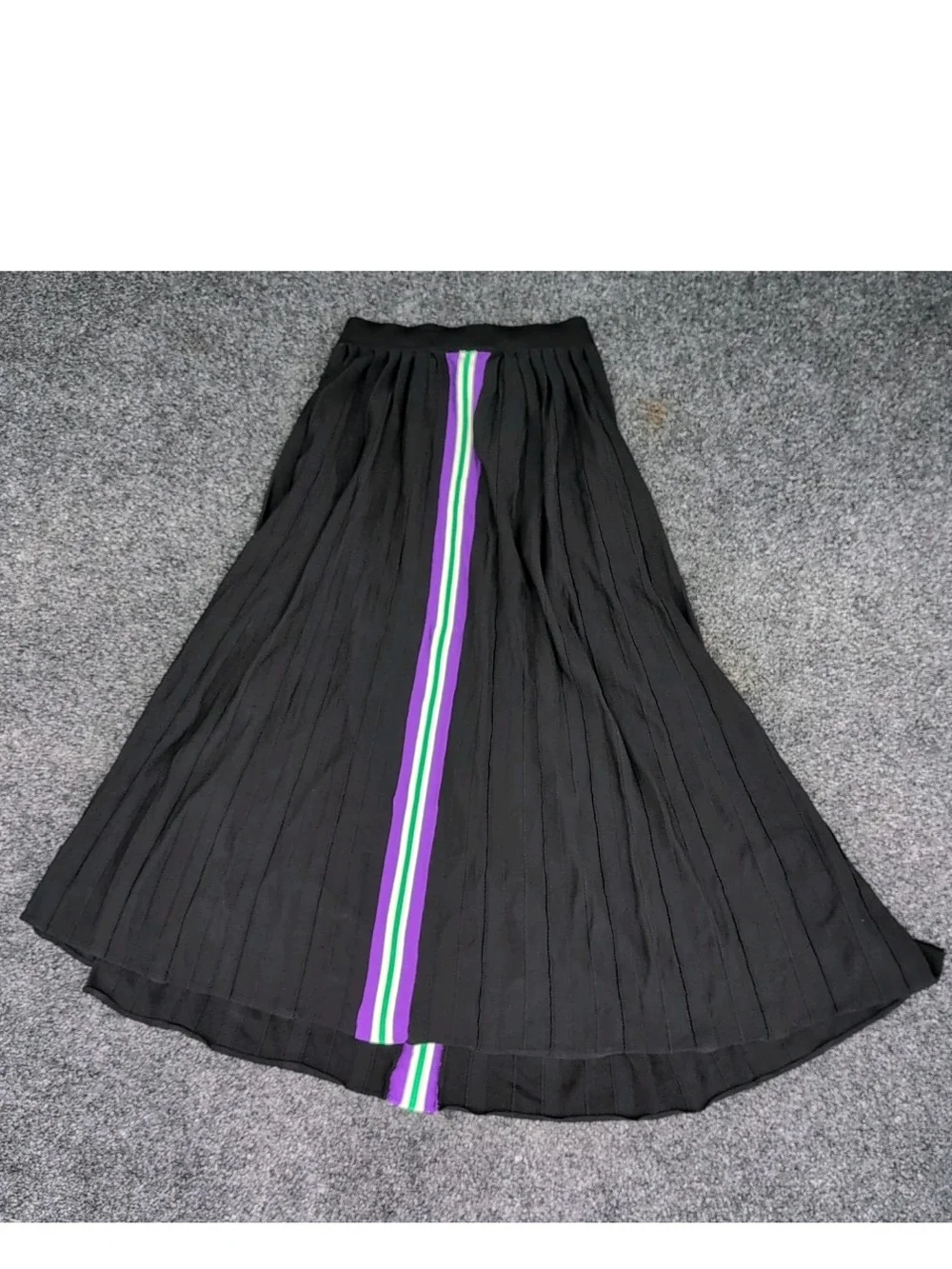 Sandro Paris Skirt Womens Sz 1 Black Racing Stripes Pleated Accents Midi Length